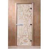 Дверь стеклянная DoorWood 900*2000 "Бамбук и бабочки Сатин" стекло сатин матовый 8 мм, коробка ольха, ручка алюминий/дерево